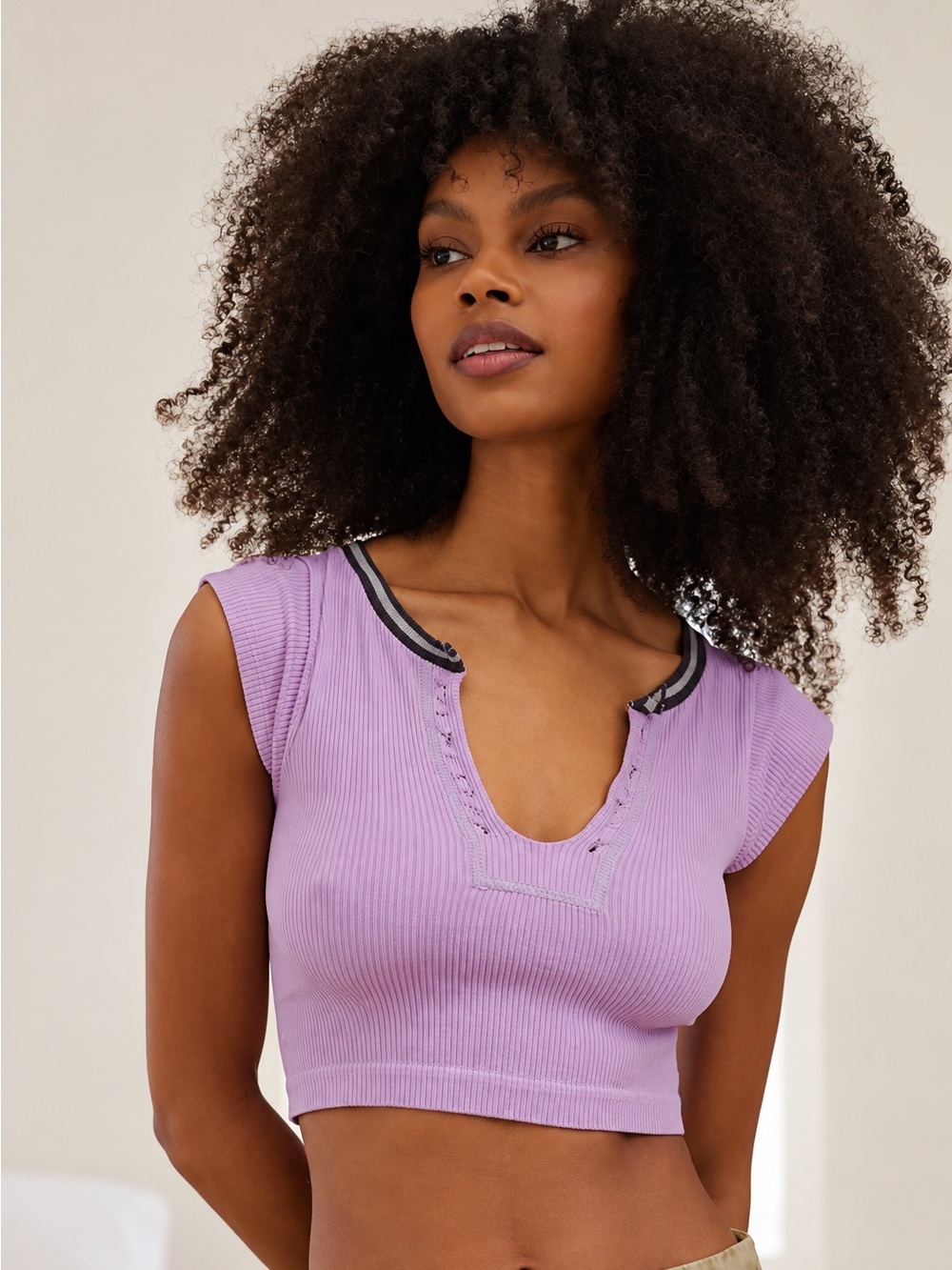 Urban Outfitters Out From Under Purple Ribbed Notched Crop Top M/L Y2K